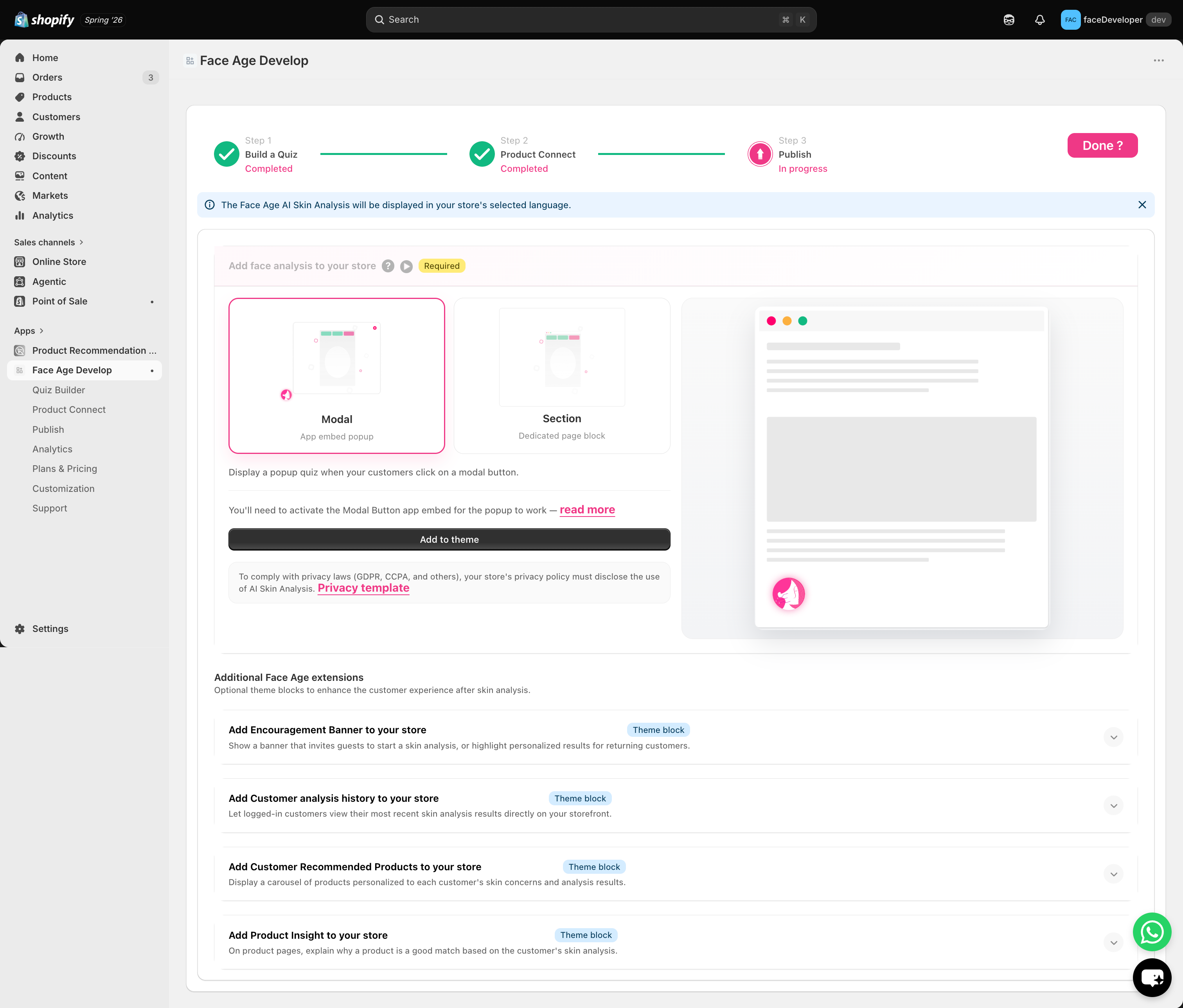 Initialize and Publish workflow in the Face Age app